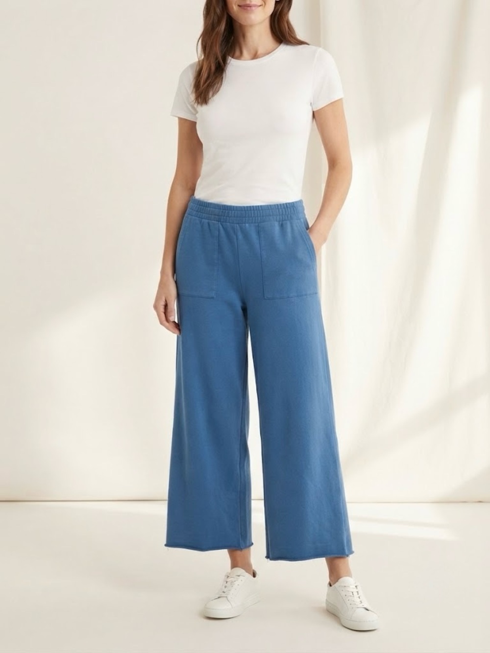 Skin Worldwide Organic Cotton Wide Leg Cropped Pants Marine Blue Size M (2)